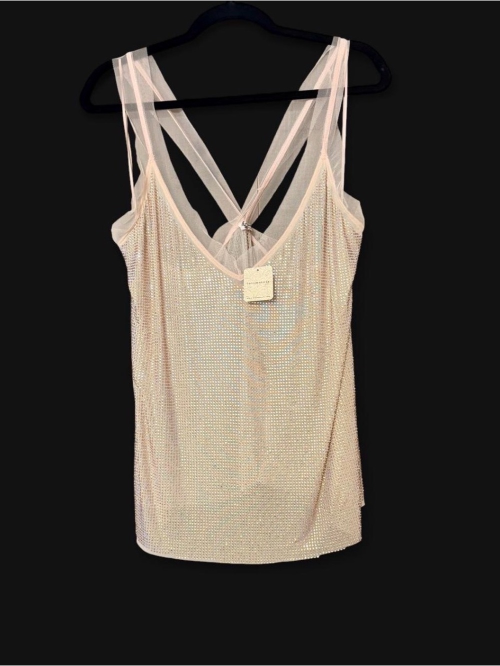 Free People Sheer Rhinestone intimately Tank Top lingerie large party vneck mesh